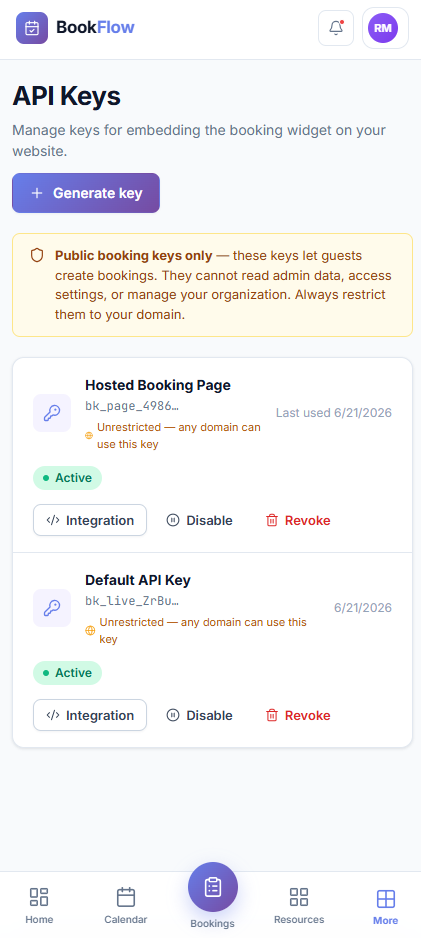 API Keys screenshot