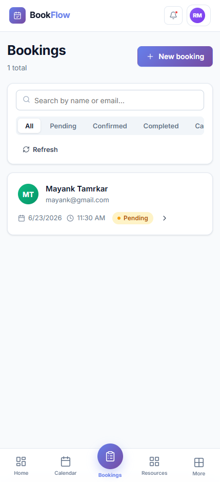 Bookings screenshot