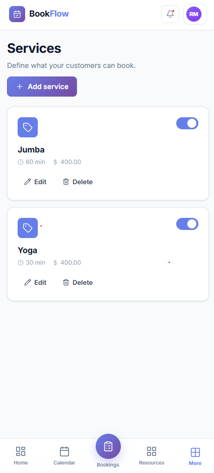 Services screenshot